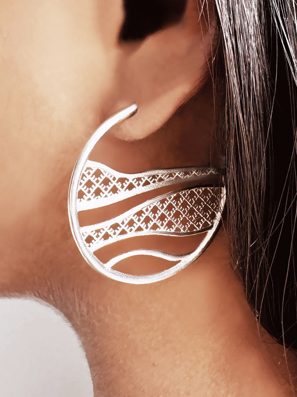 Recycled silver & gold plated earrings WAVY HOOP