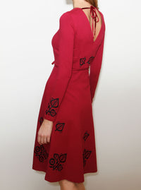 Wine red viscose embroidered dress SUSI