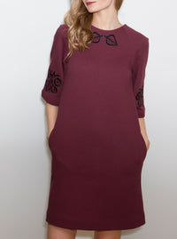 Bordeaux red organic cotton embroidered dress PILVI