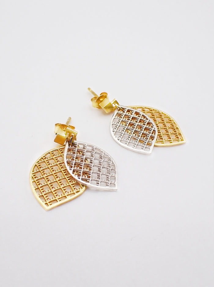 Recycled silver & gold plated earrings LEAVES *P