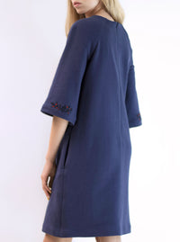 Navy blue organic cotton embroidered dress ELIISE