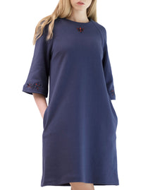 Navy blue organic cotton embroidered dress ELIISE