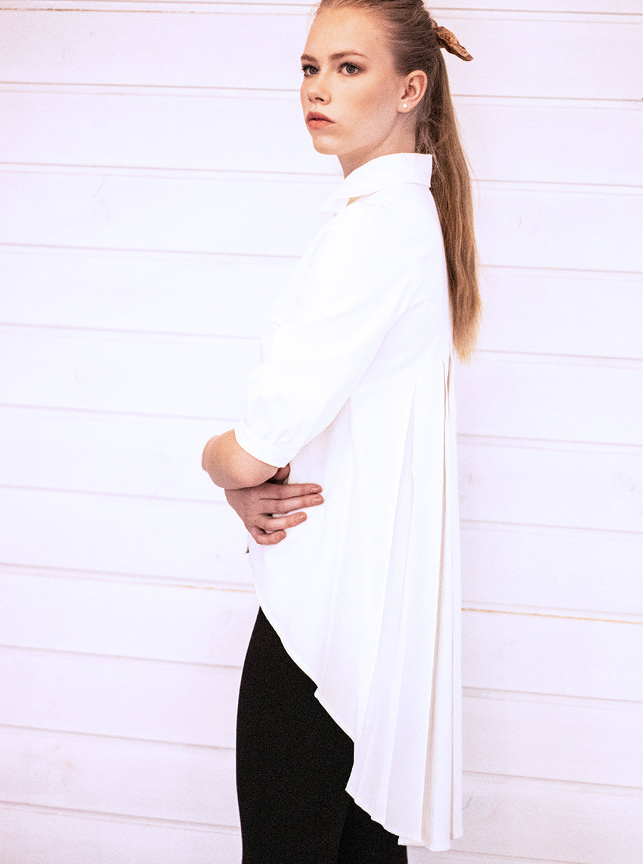 White Organic Cotton Pleated Shirt ANNE