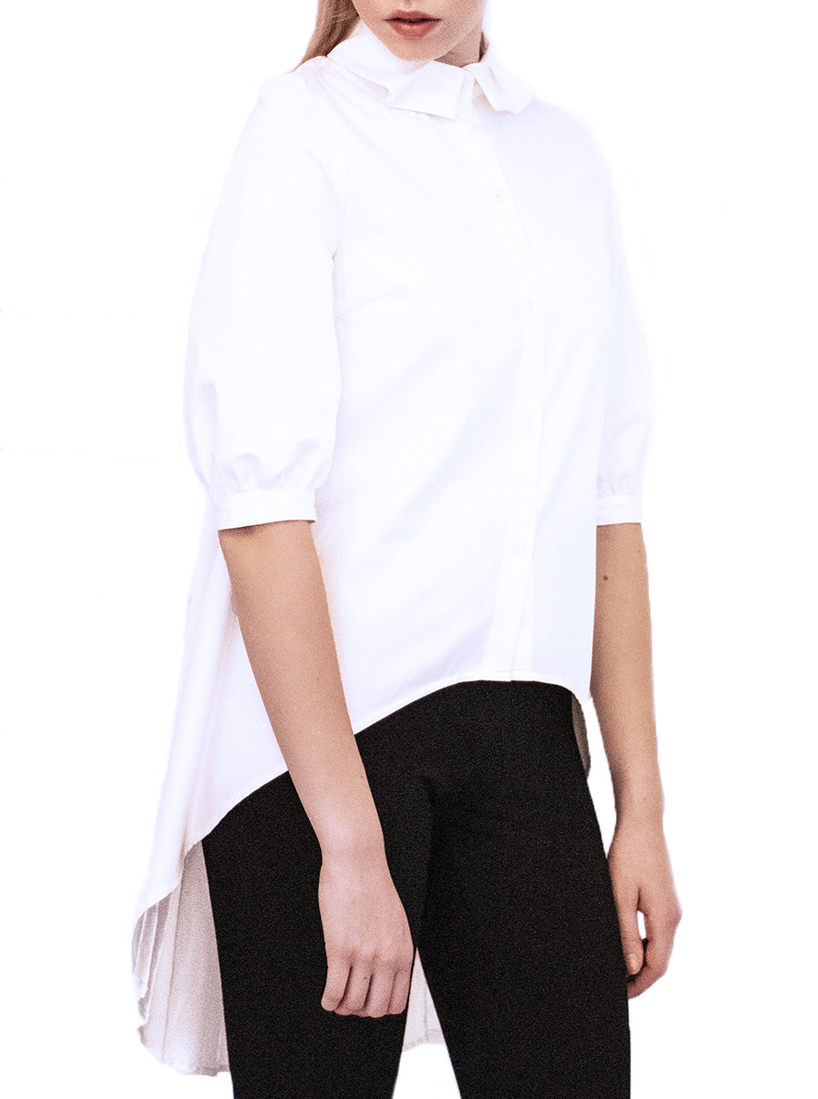 White Organic Cotton Pleated Shirt ANNE