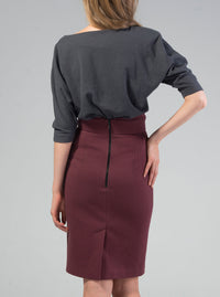 Bordeaux Red Organic Cotton Pencil Skirt VAIKE