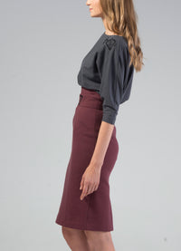 Bordeaux Red Organic Cotton Pencil Skirt VAIKE