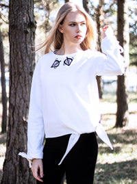 White Organic Cotton Tie-Hem Sweatshirt BLOOM