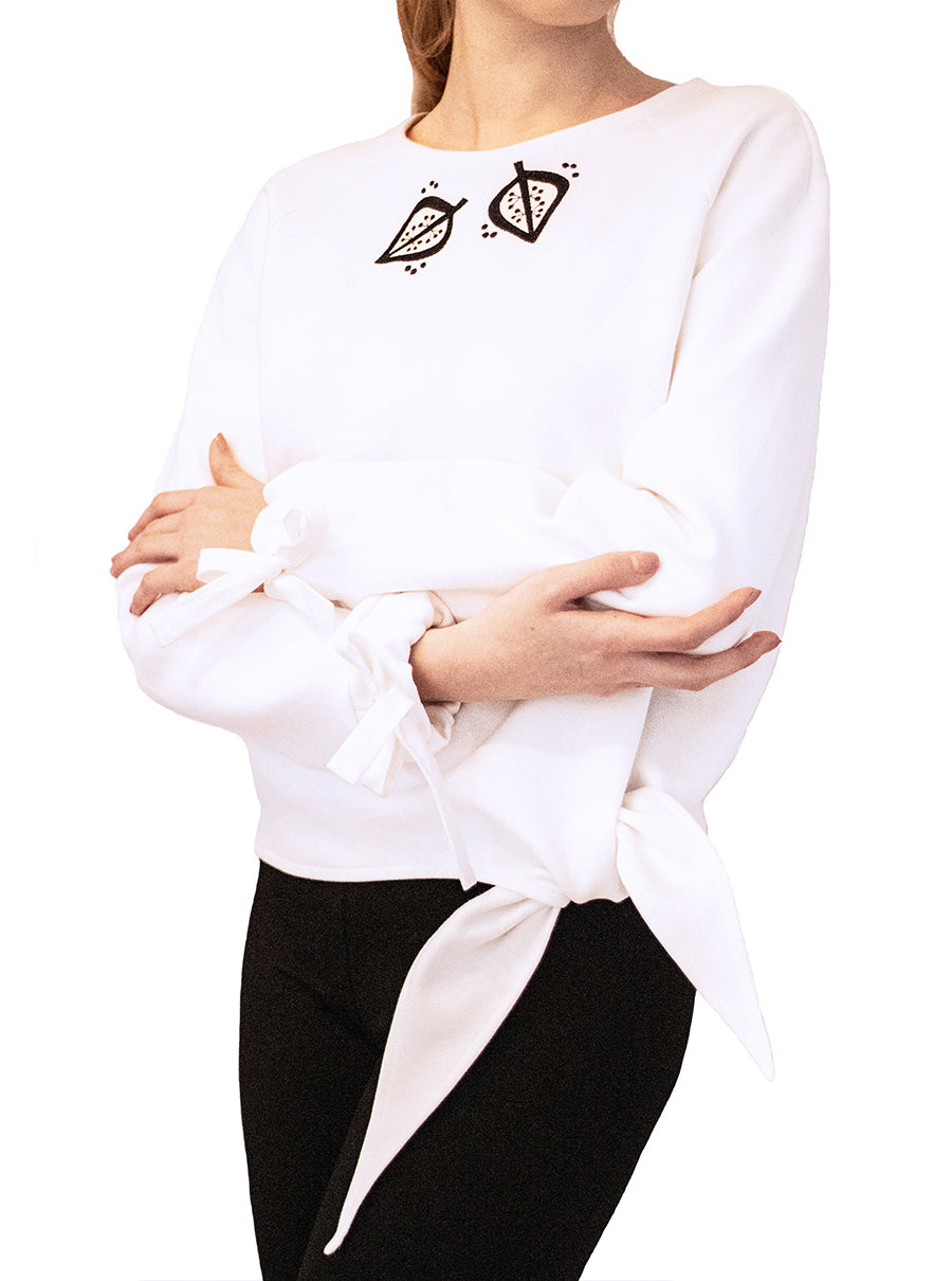 White Organic Cotton Tie-Hem Sweatshirt BLOOM