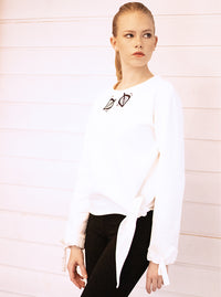 White Organic Cotton Tie-Hem Sweatshirt BLOOM